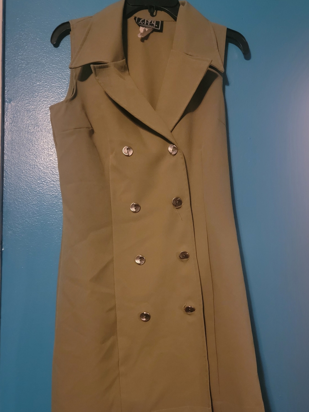 City Triangles Olive Green Sleeveless Trench Dress